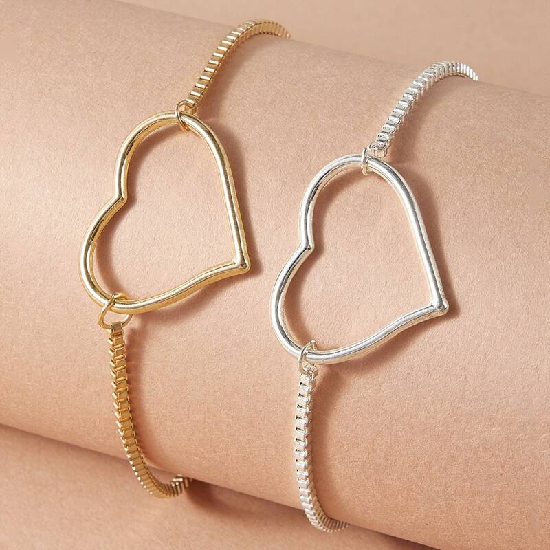 

2pcs Heart Decor Bracelet, Gold