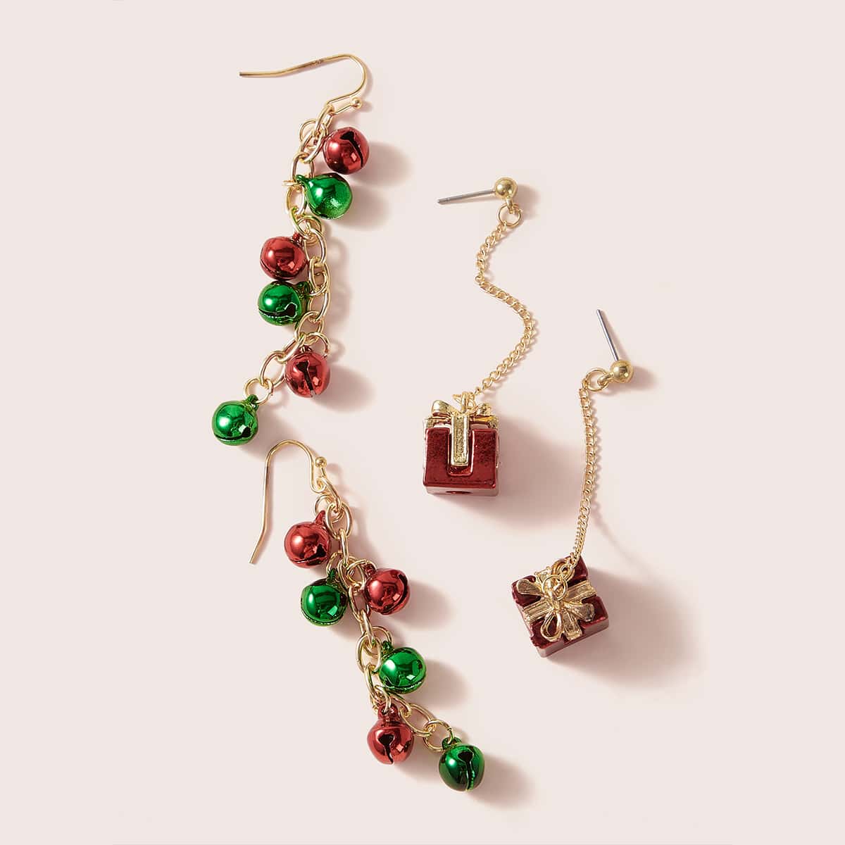 

2pairs Christmas Bell & Gift Box Drop Earrings, Multicolor