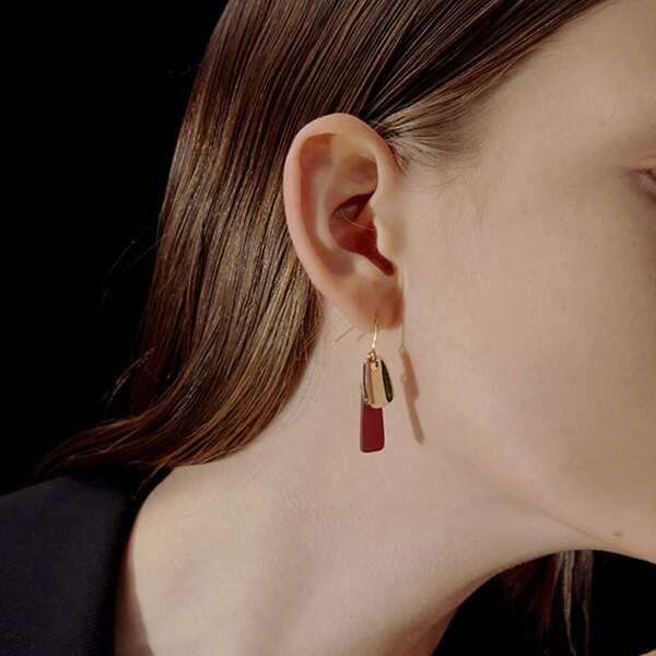 

1pair Two Tone Geometric Drop Earrings, Multicolor