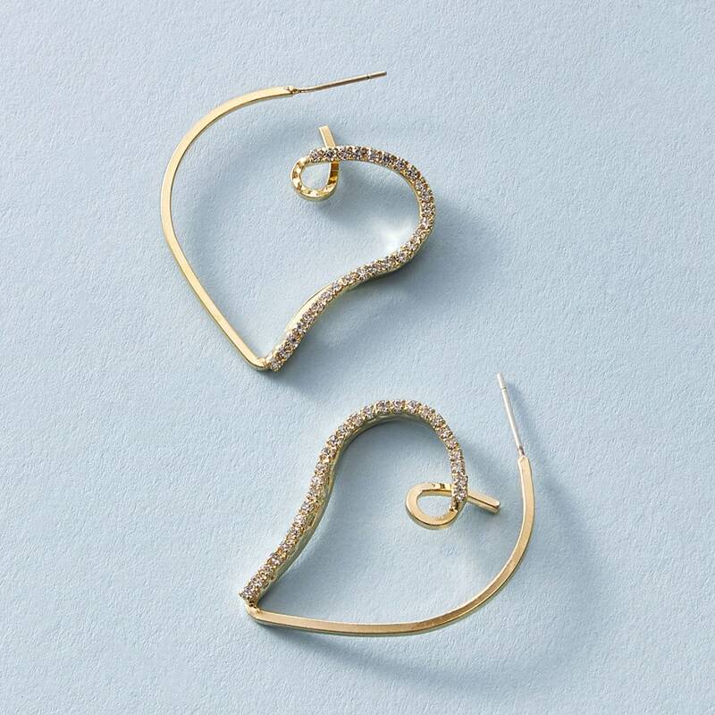 

1pair Rhinestone Engraved Heart Shaped Hoop Earrings, Gold