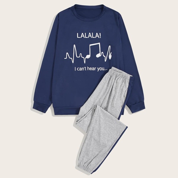 

Men Letter Graphic Top & Pants PJ Set, Multicolor