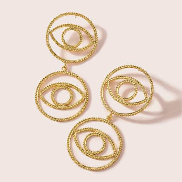 

1pair Textured Round Drop Earrings, Gold