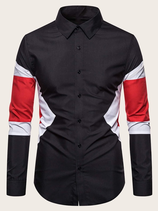 

Men Cut And Sew Button Up Shirt, Black