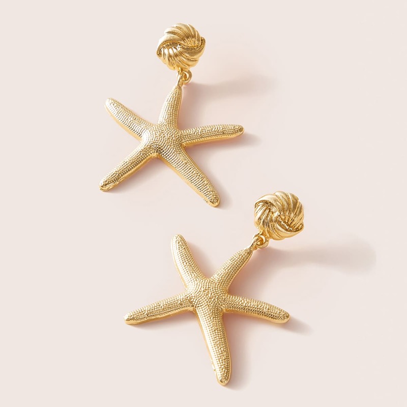

1pair Textured Starfish Drop Earrings, Gold