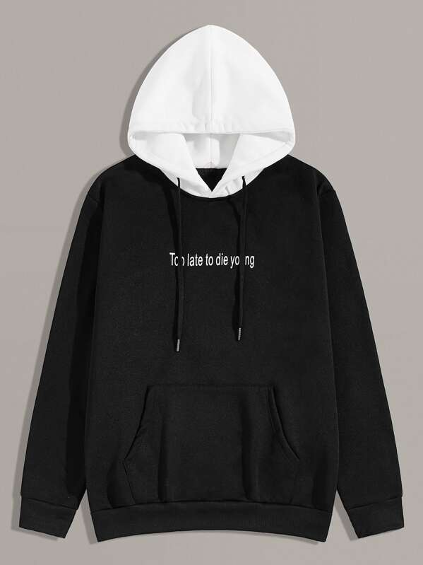 

Men Letter Graphic Drawstring Hoodie, Black