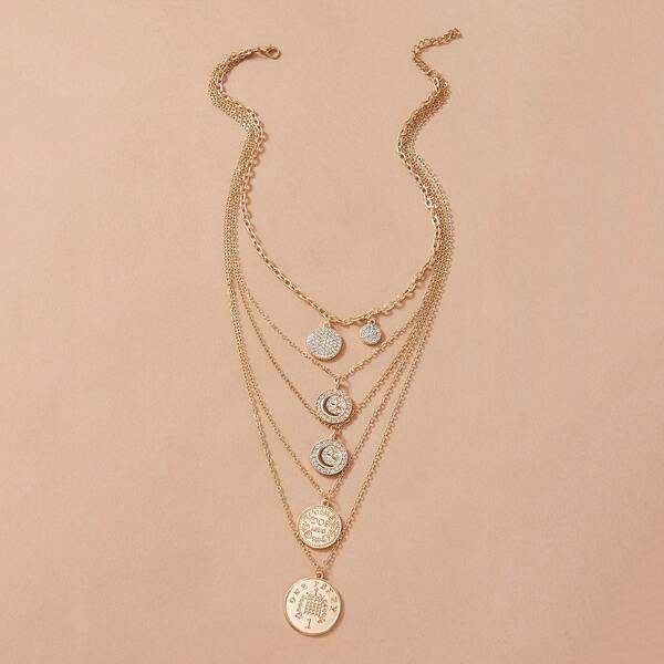 

1pc Coin Charm Layered Necklace, Gold