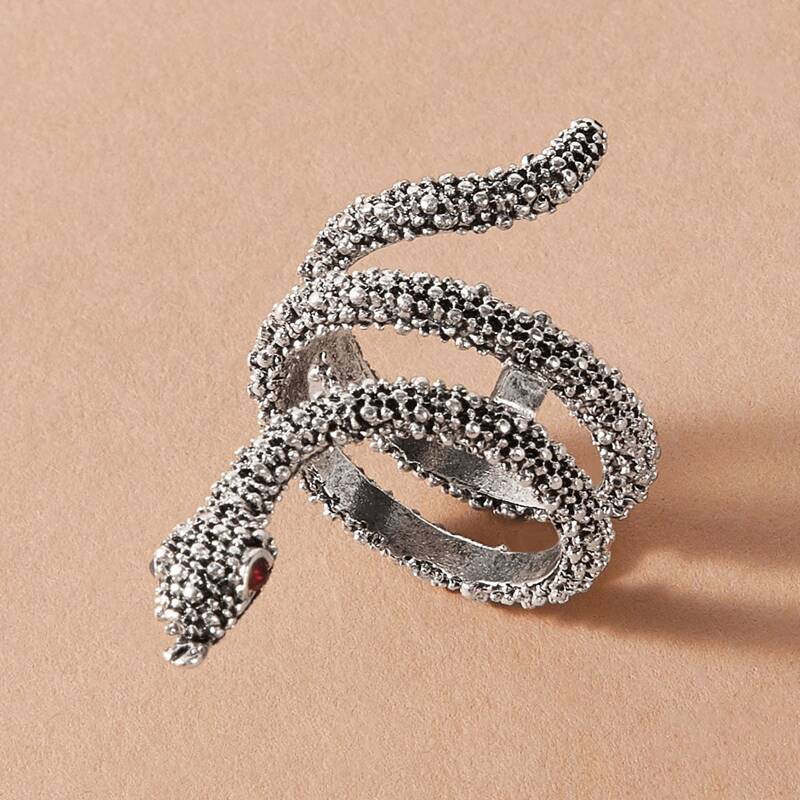 

1pc Textured Snake Shaped Ring, Silver