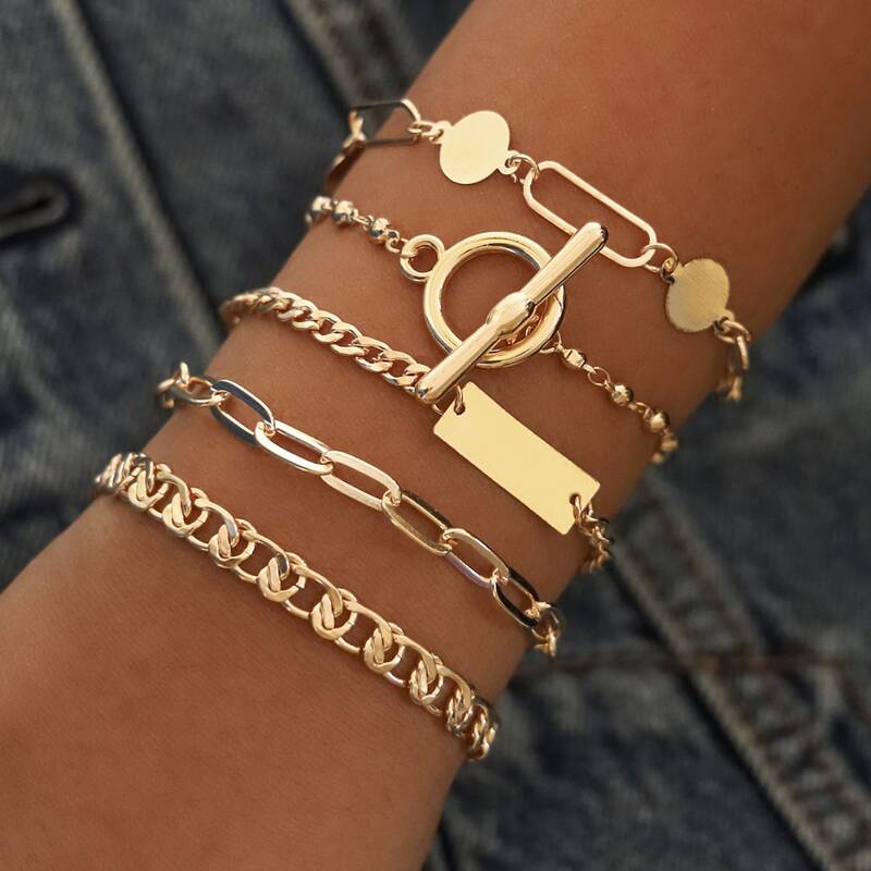 

5pcs Chain Bracelet, Gold