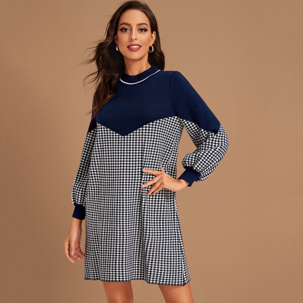 

Two Tone Houndstooth Sweater Dress, Multicolor