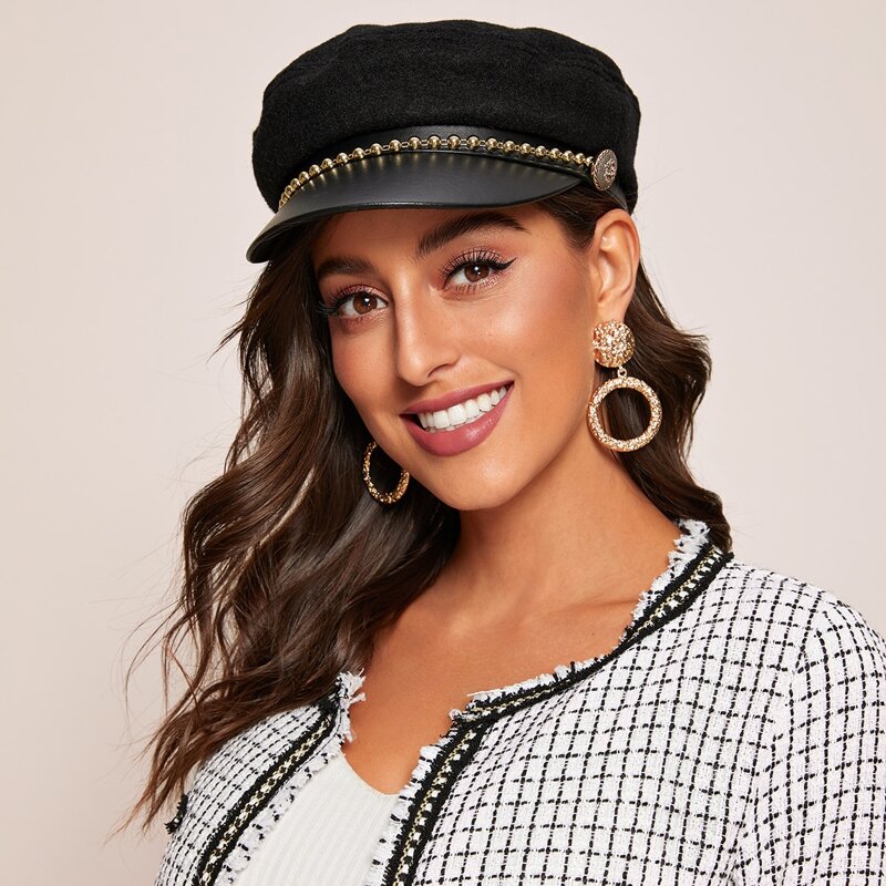 

Ball Decor Baker Boy Hat, Black