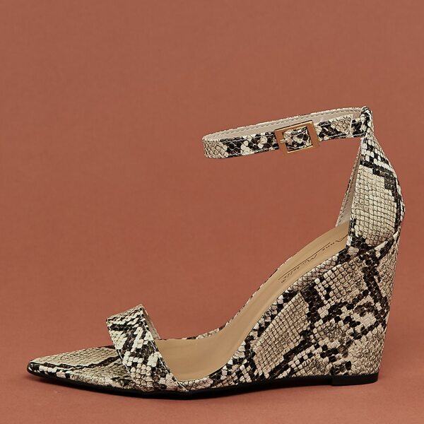 

Pointed Sole Snakeskin Ankle Strap Wedges, Multicolor