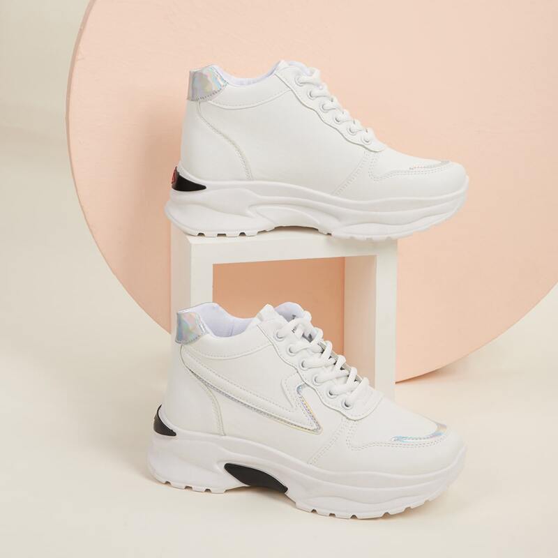 

Iridescent Lace-up Front Chunky Sneakers, White