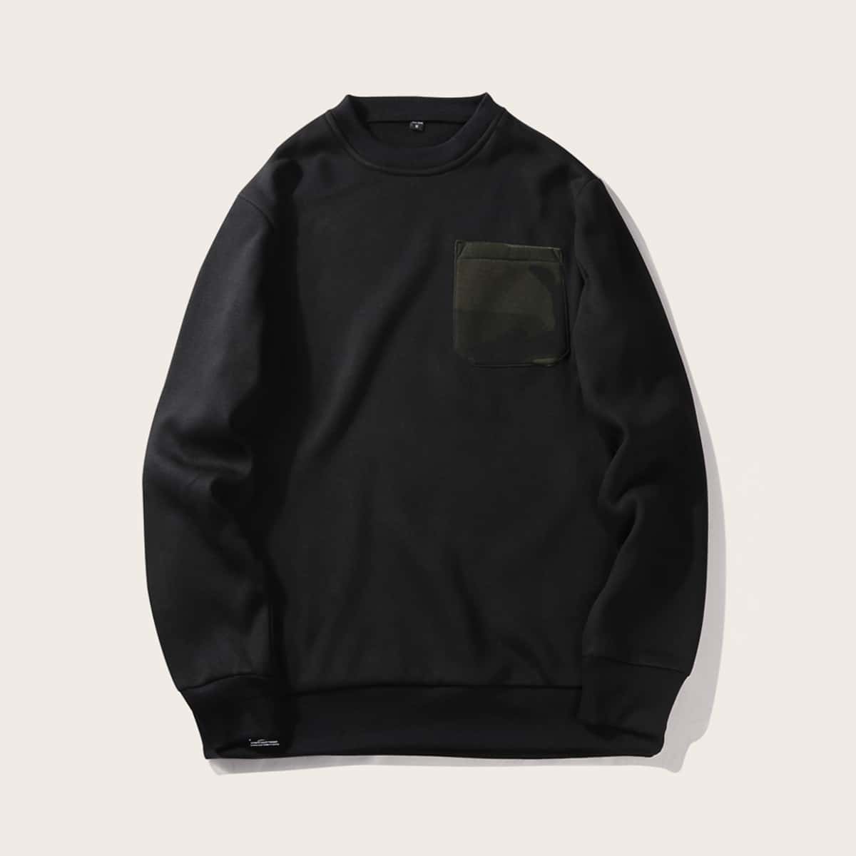 

Guys Contrast Camo Pocket Sweatshirt, Black