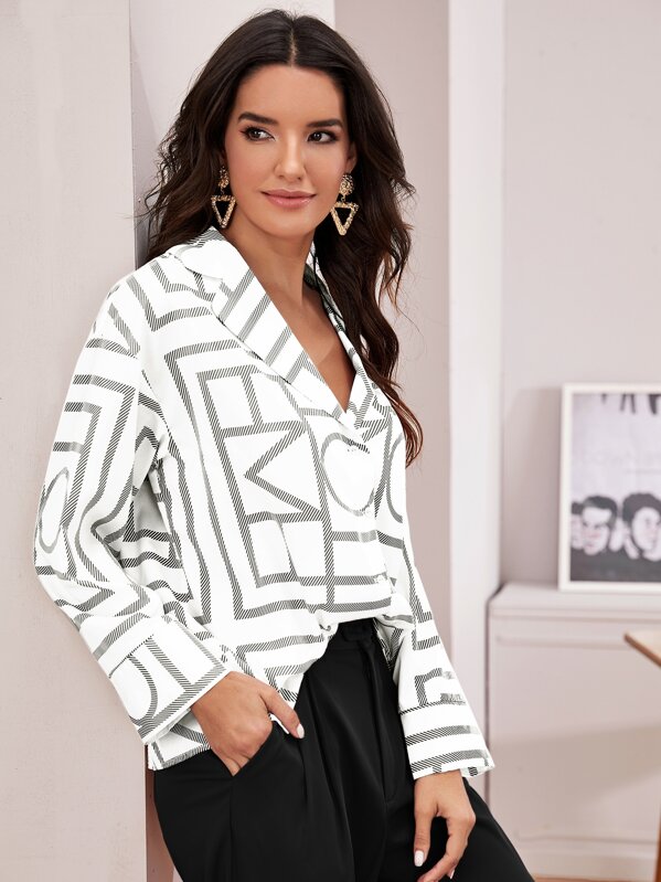 

Geometric Print Button Up Oversized Blouse, Multicolor, Juliana