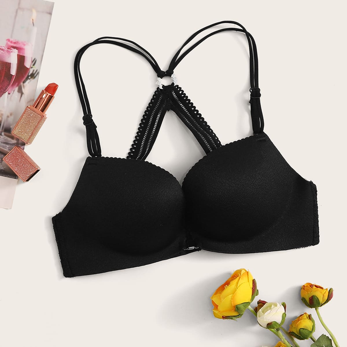 

Double Strap Criss Cross Back Bra, Black