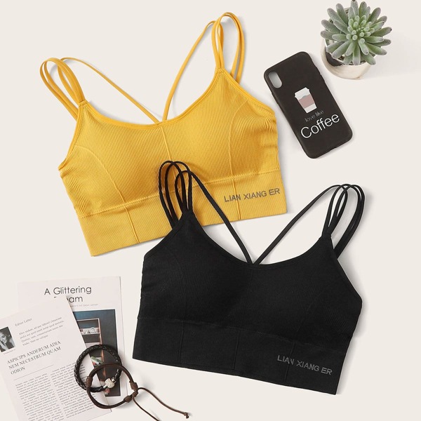 

2pack Rib Harness Bra Set, Multicolor