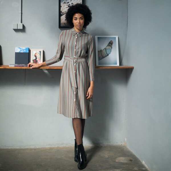 

Premium Striped Button Front Belted Shirt Dress, Multicolor
