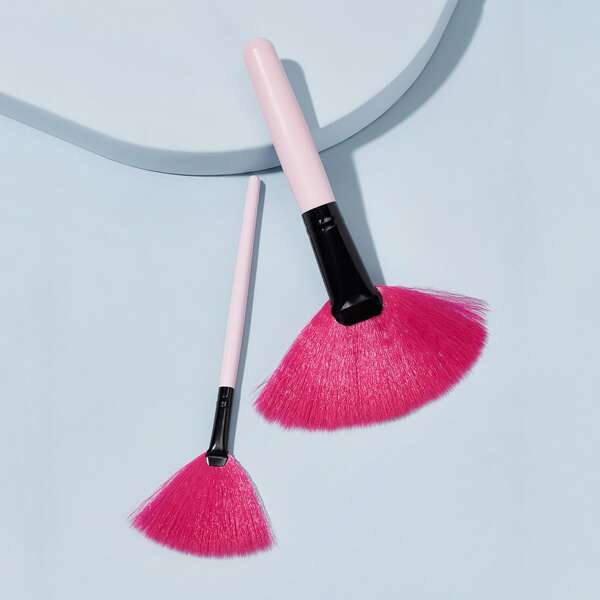 

2pcs Fan Shaped Makeup Brush, Pink