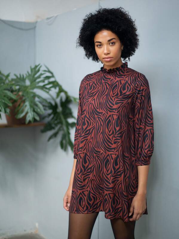 

Premium Frilled Neck All Over Print Dress, Multicolor, Claudia Coba