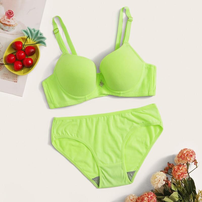 

Neon Lime Full Cup Lingerie Set, Green bright