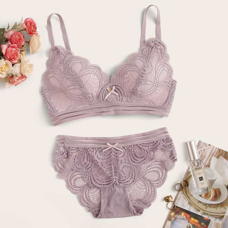 

Guipure Lace Lingerie Set, Purple pastel