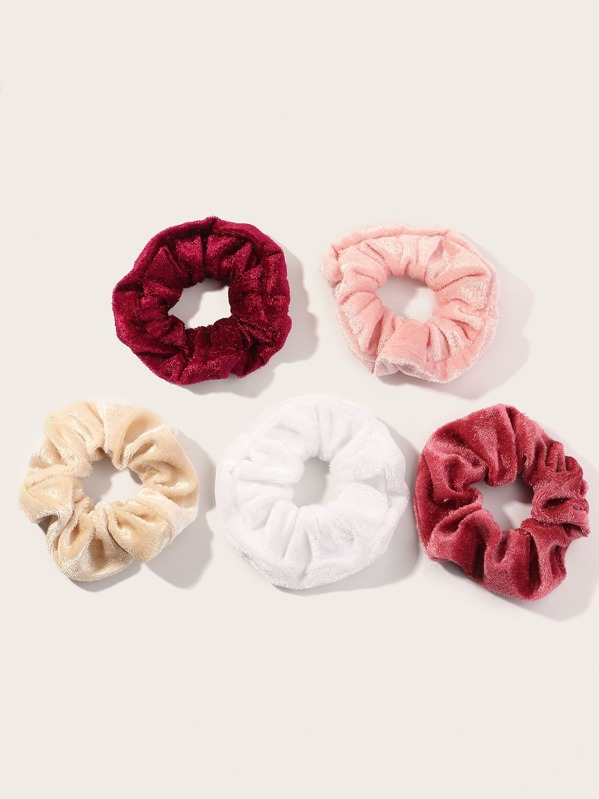 

5pcs Girls Simple Velvet Scrunchie, Multicolor