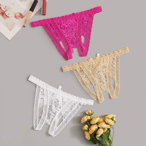 

3pack Floral Lace Sheer Panty Set, Multicolor