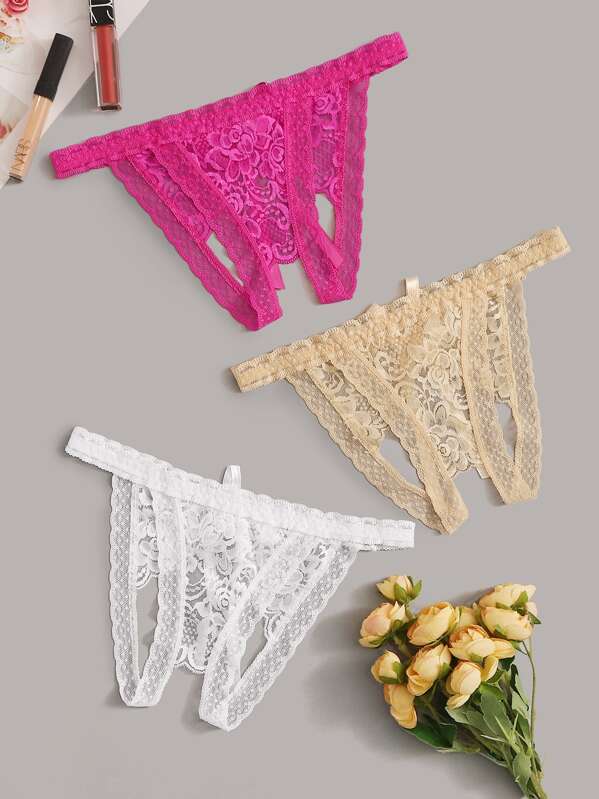 

3pack Floral Lace Sheer Panty Set, Multicolor