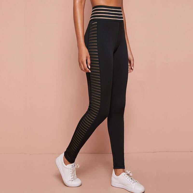 

Contrast Striped Sports Leggings, Black