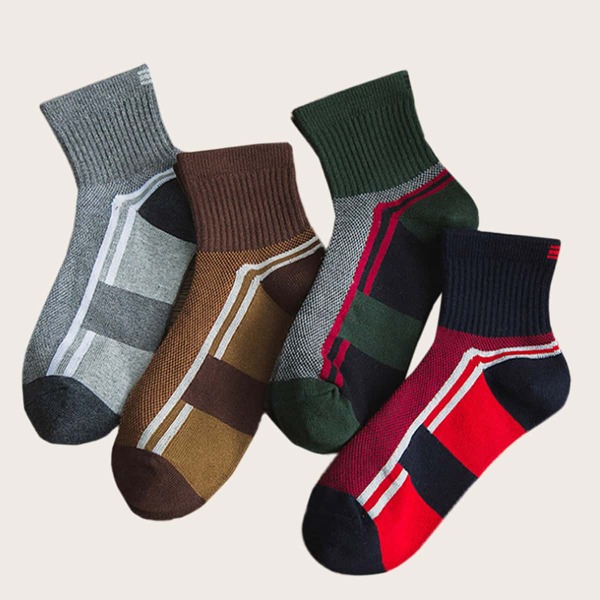 

4pairs Men Plaid Pattern Socks, Multicolor