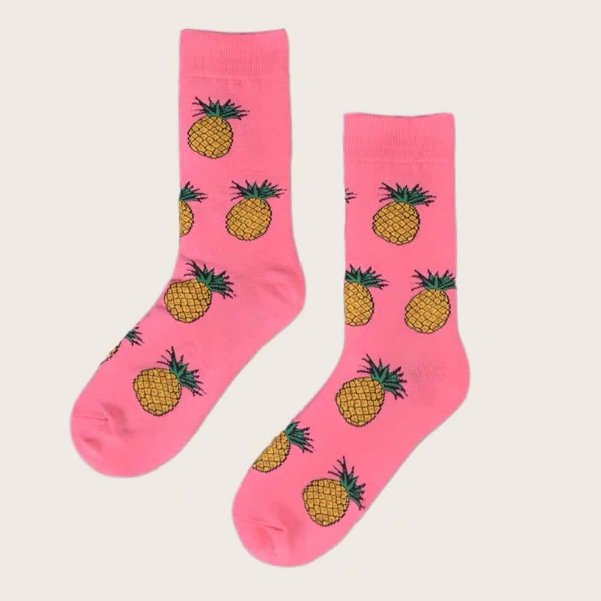 

1pair Guys Pineapple Pattern Socks, Multicolor