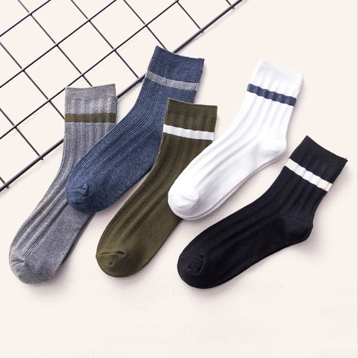 

5pairs Guys Striped Pattern Socks, Multicolor