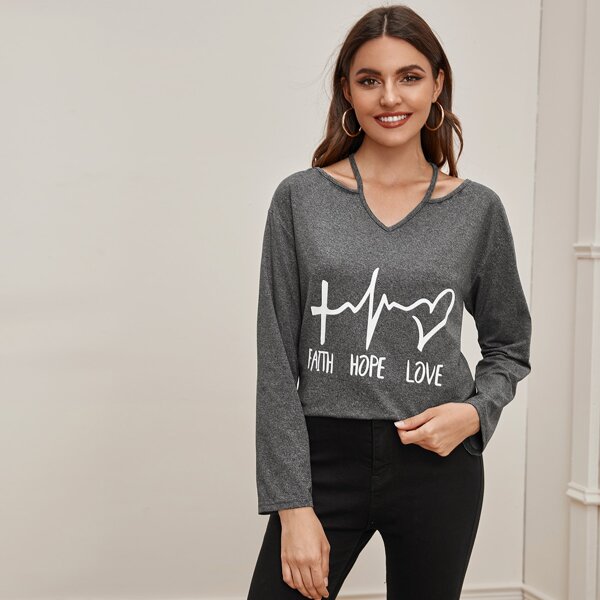 

Slogan Graphic Drop Shoulder Tee, Grey