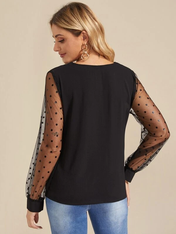 Camisa escote V de manga con malla | Mode de Mujer | SHEIN Camisa escote V de manga con malla | Mode de Mujer | SHEIN