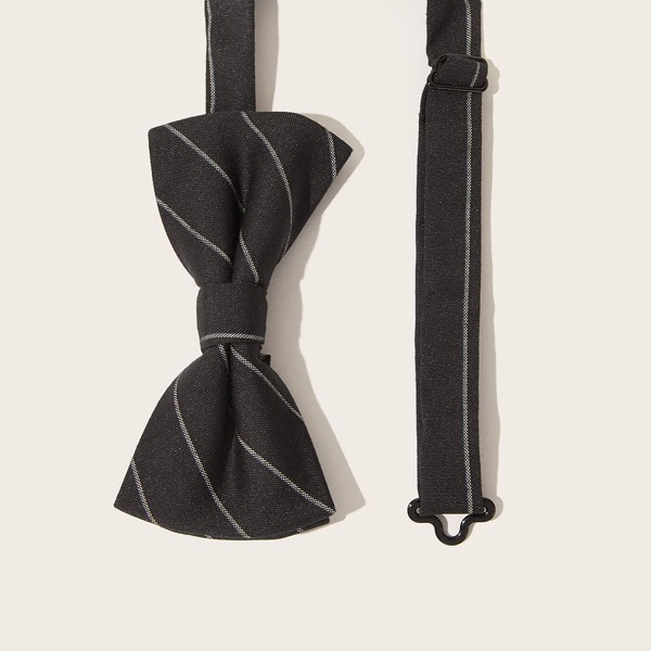 

Men Striped Pattern Bow Tie, Black