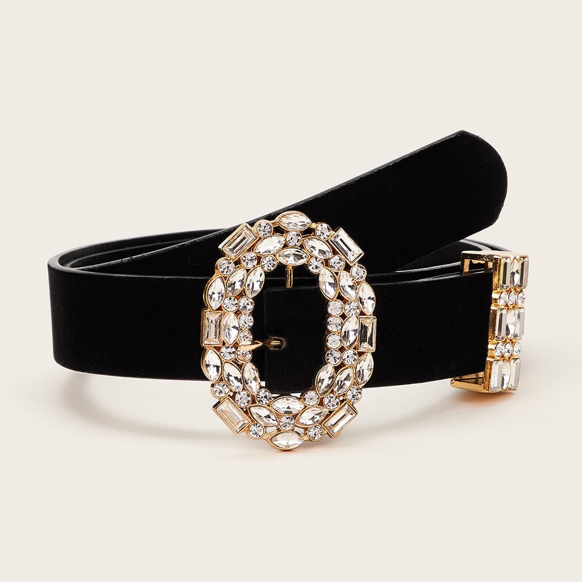 

Rhinestone Decor Oval Buckle Belt, Black