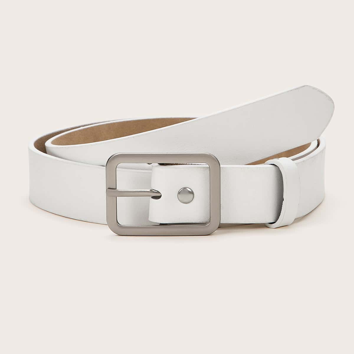 

Square Metal Buckle Belt, White