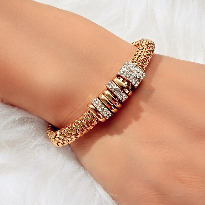 

1pcs Rhinestone Engraved Link Bracelet, Gold