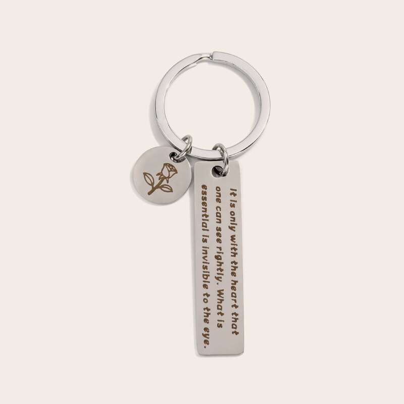 

Letter Engraved Charm Keychain, Silver