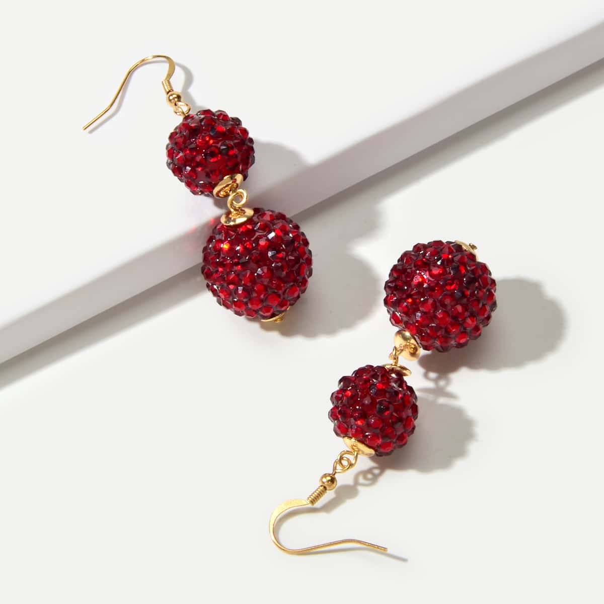 

1pair Rhinestone Engraved Ball Drop Earrings, Red