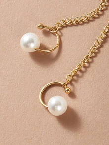 3件套优雅珍珠耳环，女士日常、约会、度假、音乐节、婚礼珍珠耳环 - 金黃色 - 查看 3