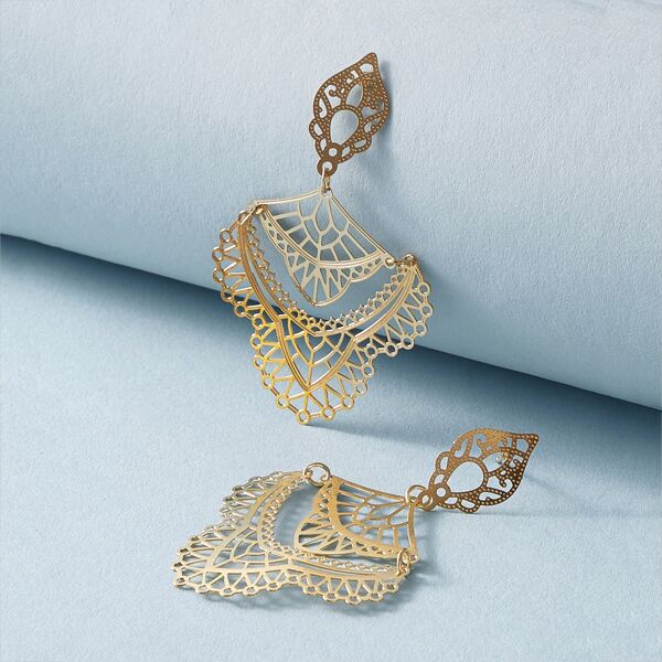 

1pair Hollow Out Irregular Geometric Drop Earrings, Gold