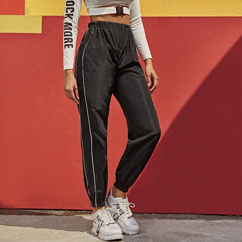 

Contrast Piping Windbreaker Sweatpants, Black
