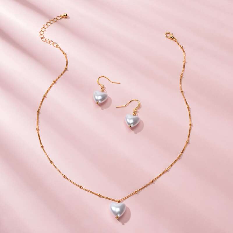 

3pcs Heart Charm Necklace & Earrings