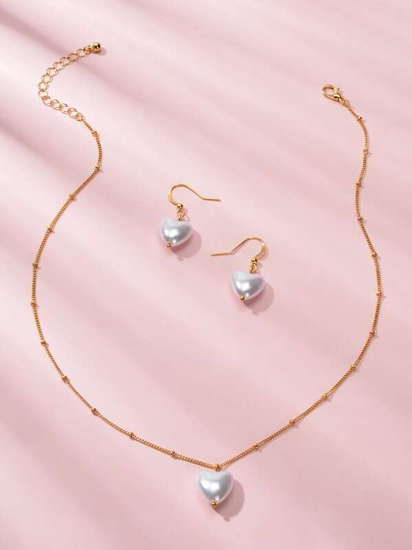 

3pcs Heart Charm Necklace & Earrings