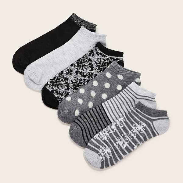 

6pairs Striped & Polka Dot Pattern Socks