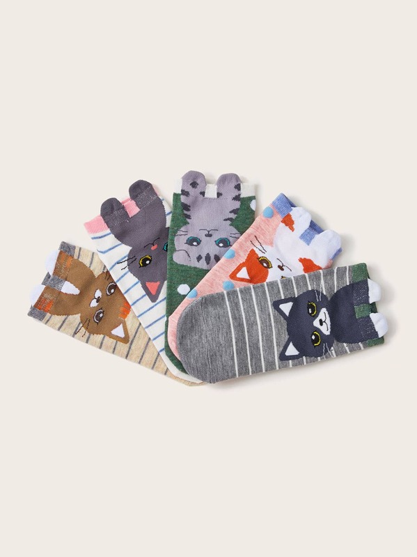 

5pairs Rabbit & Tiger Pattern Socks, Multicolor