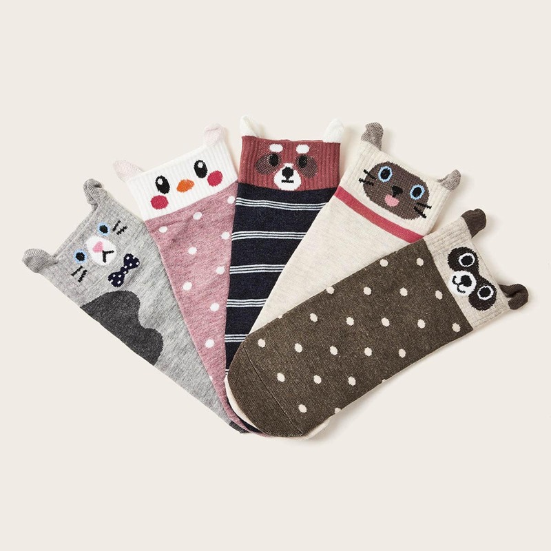 

5pairs Cartoon Pattern Socks, Multicolor
