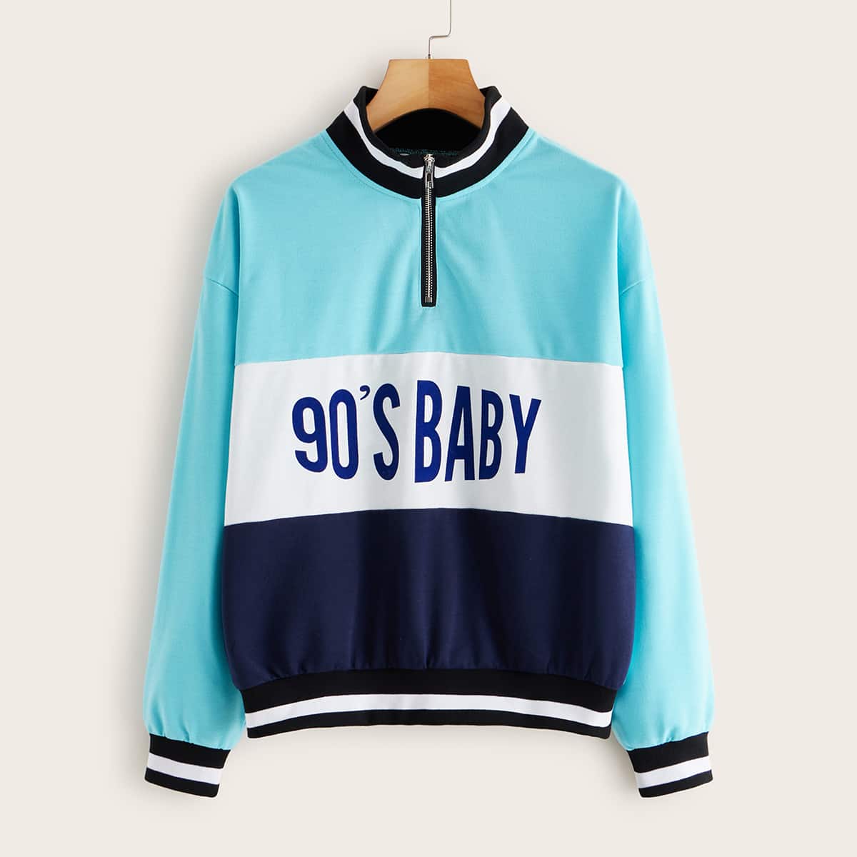 

Color-block Letter Graphic Half Zip Sweatshirt, Multicolor