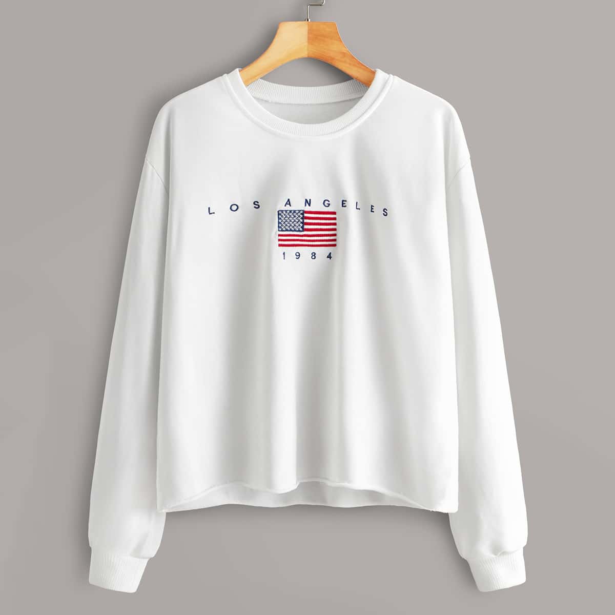 

Letter & Flag Embroidery Sweatshirt, White